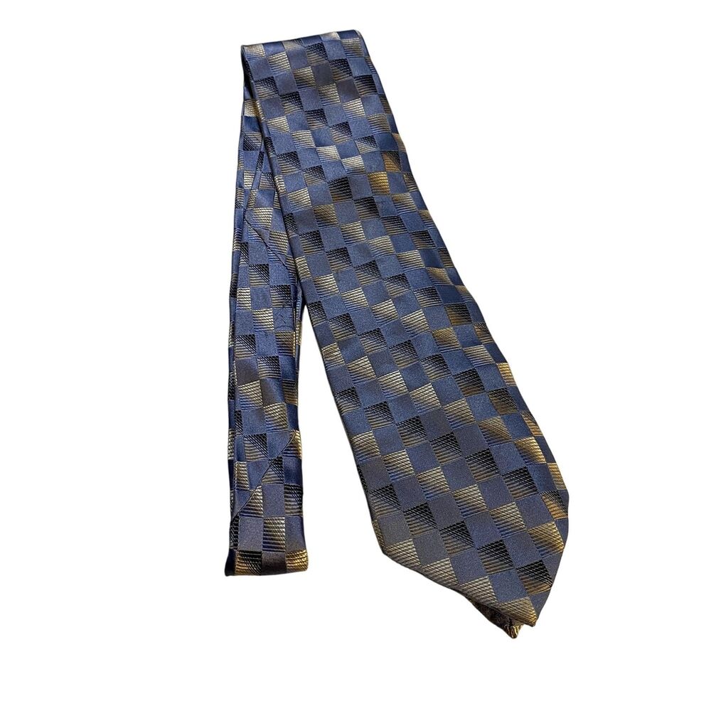 #7884 Joseph & Feiss 100% Silk Baby Blue Checkered Mens Necktie